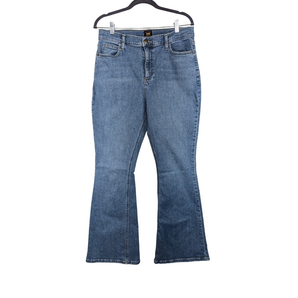 Lee Womens‎ High Rise Flare Jeans Medium Wash Blue Stretch Denim Size 14 Medium